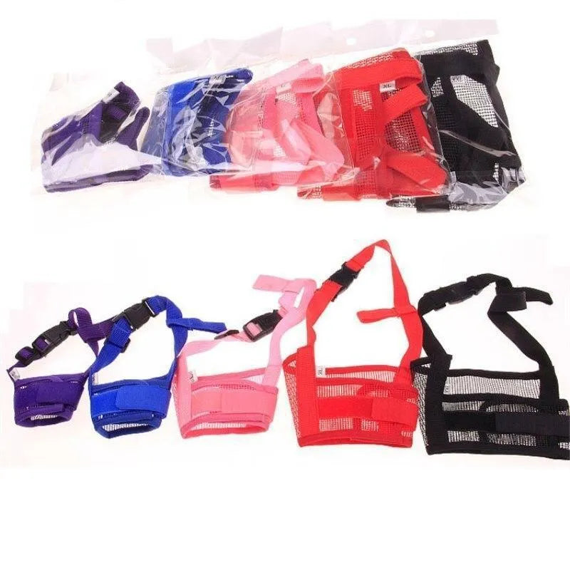 Adjustable plastic dog muzzle in multiple colours for biting and barking control