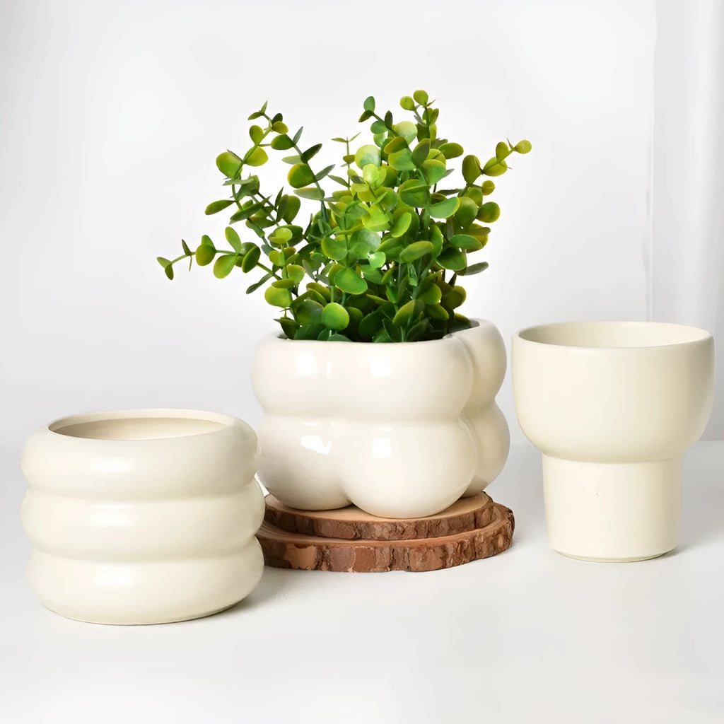 Roman column matte yellow ceramic flowerpot with breathable self-absorbent properties