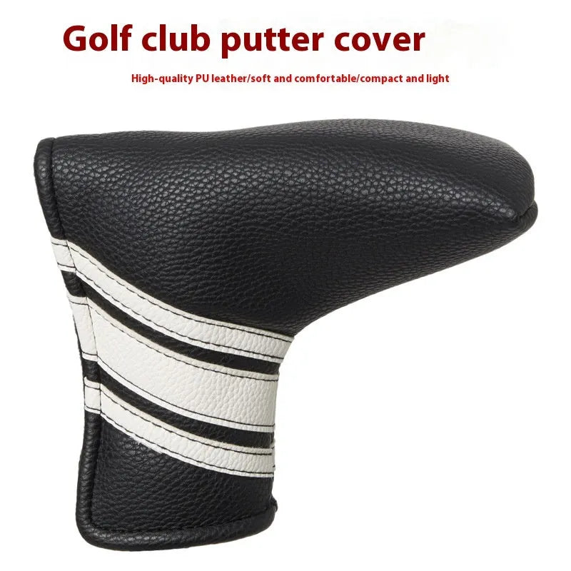 Black PU leather golf club push rod sleeve on a golf club shaft.