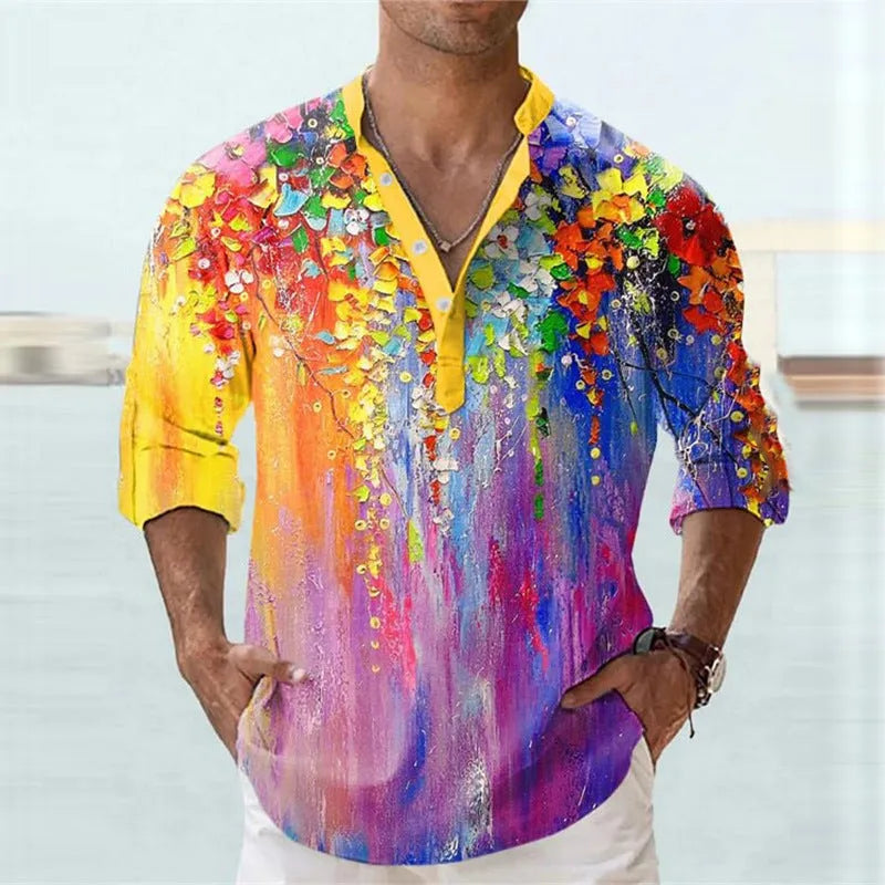 British-style bamboo hemp short sleeve shirt with 3D thermal transfer striped pattern