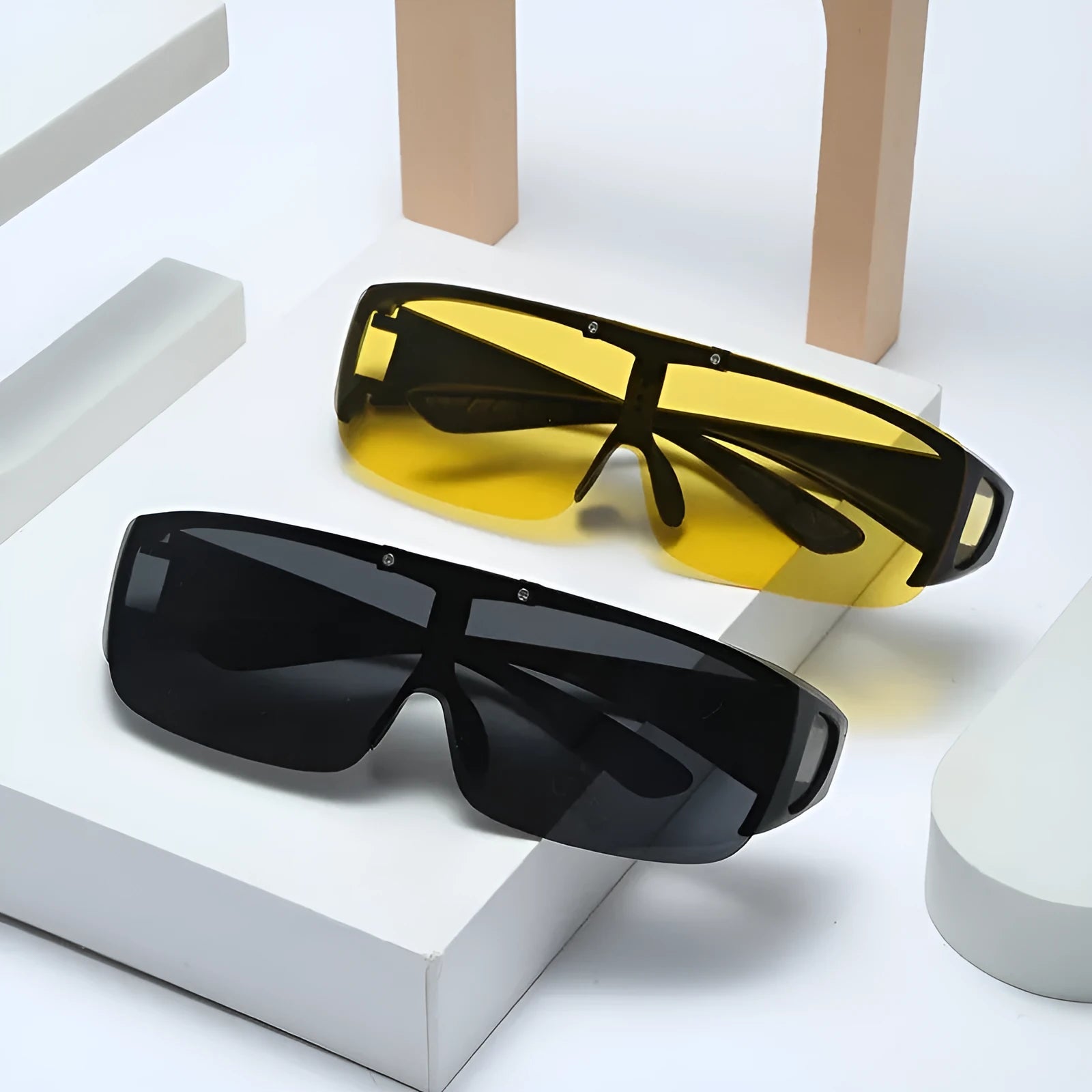 Polarised one-piece myopia sports sunglasses for cycling and outdoor use in various lens colours.
