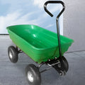 Green four-wheel agricultural dump truck with tipping bed, model TC2145, for hauling materials.