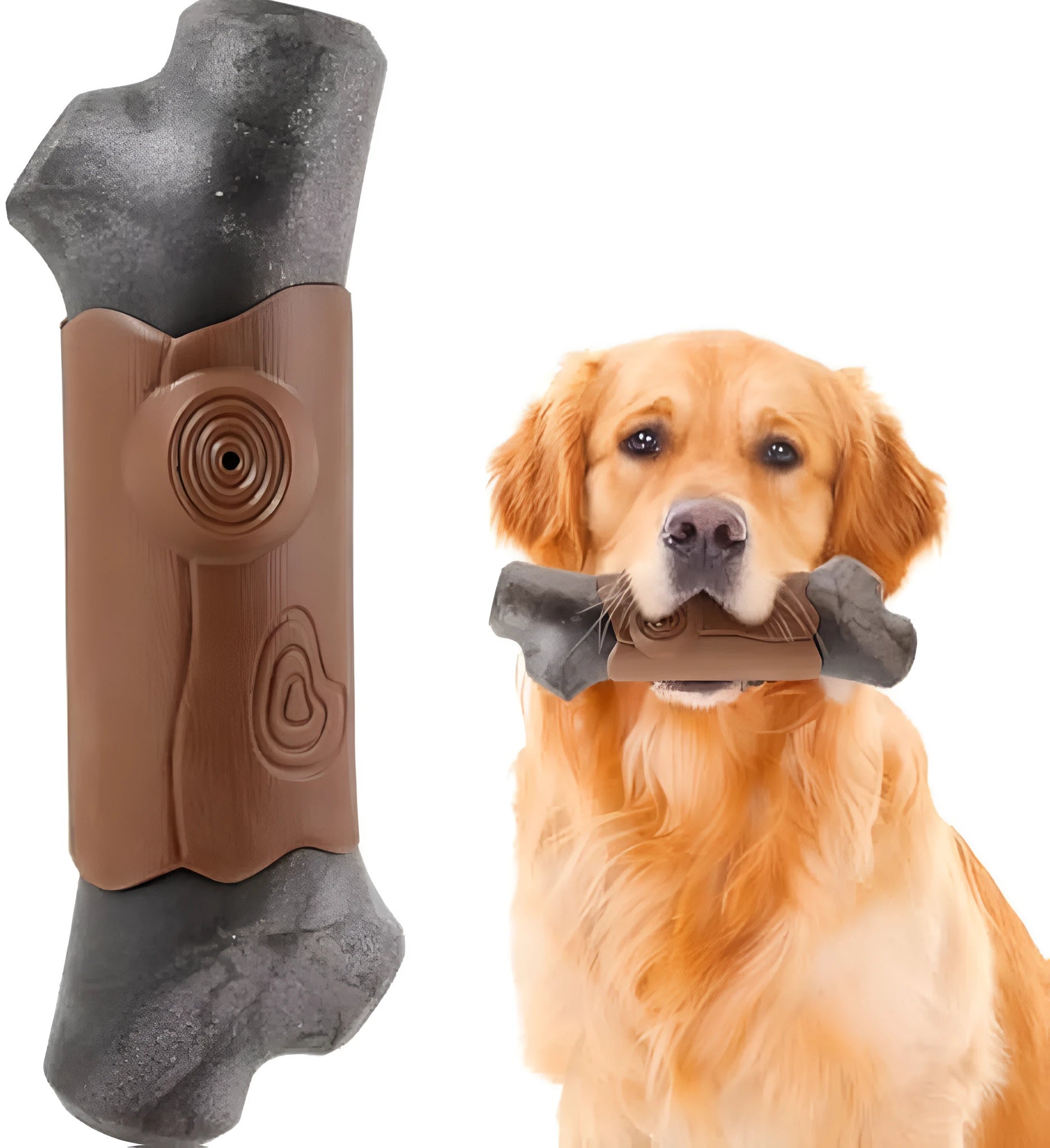 Large, brown branch-shaped nylon dog chew toy for aggressive chewing large breeds.