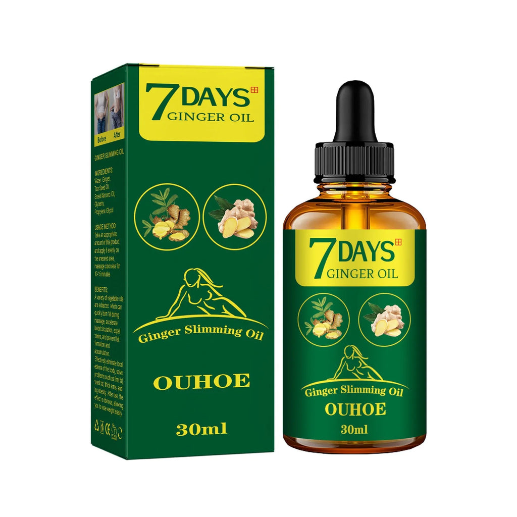 30ml bottle of ginger body shaping oil for firming and slimming care with essential oil blend