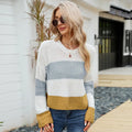Women's short striped pullover sweater in loose acrylic knit with regular sleeves