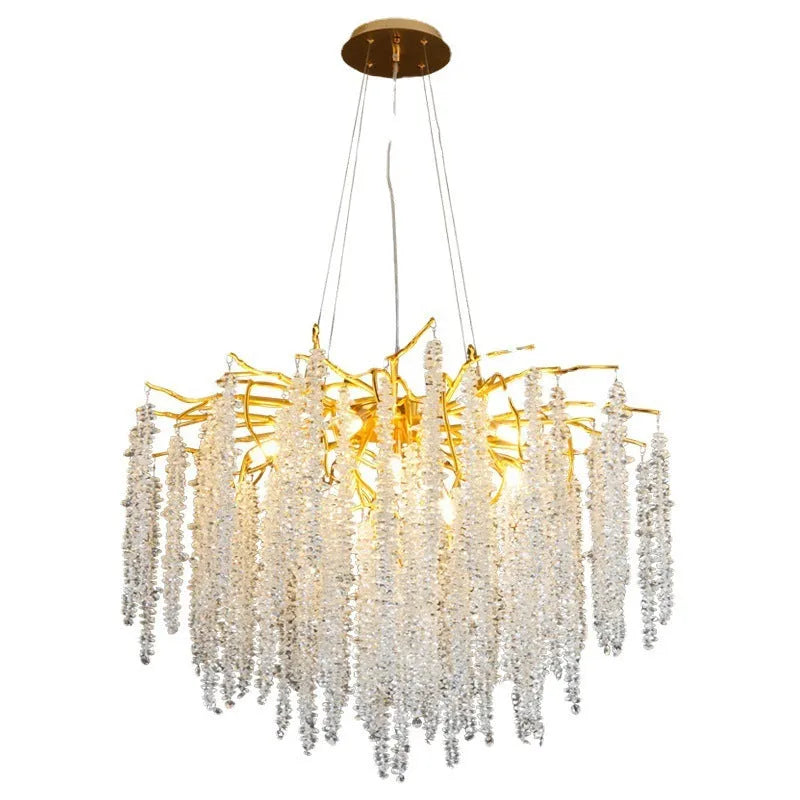 Adjustable height crystal chandelier with aluminium alloy body and LED light in round and long style options