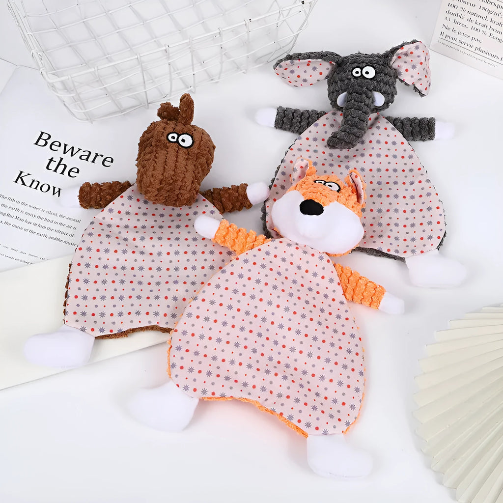 Brown velvet pet stuffed toy with squeaker for dogs and cats.