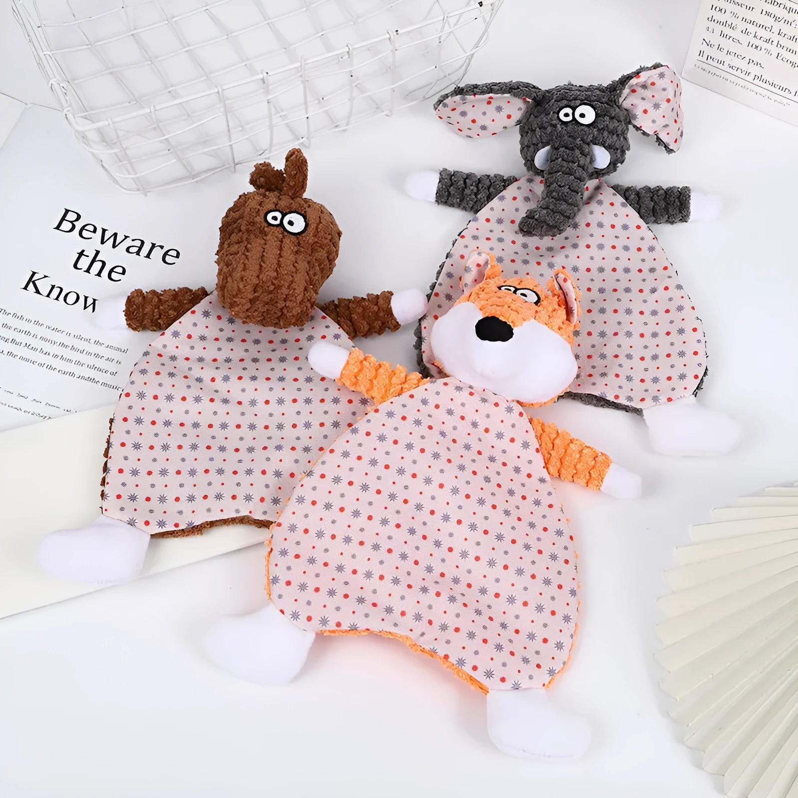 Brown velvet pet stuffed toy with squeaker for dogs and cats.