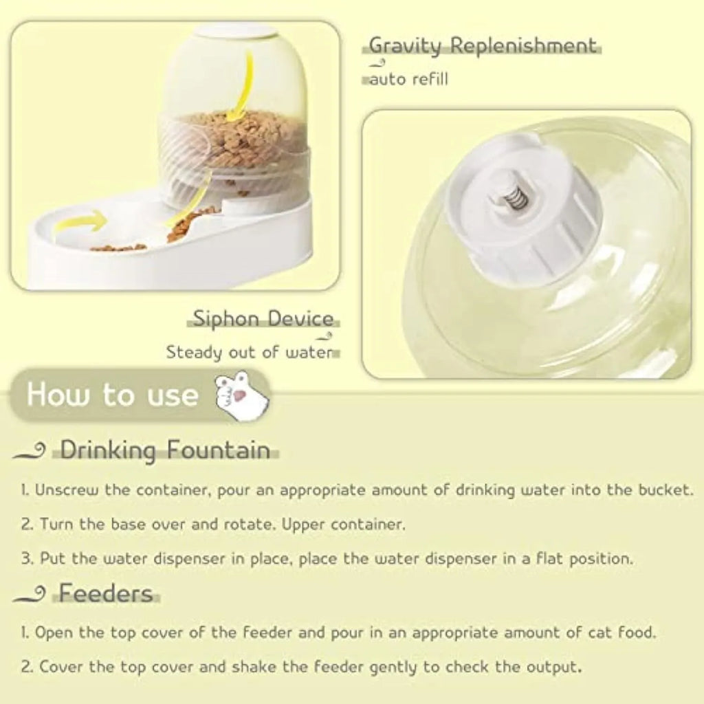 White automatic gravity cat feeder and water dispenser set with wave design shell.
