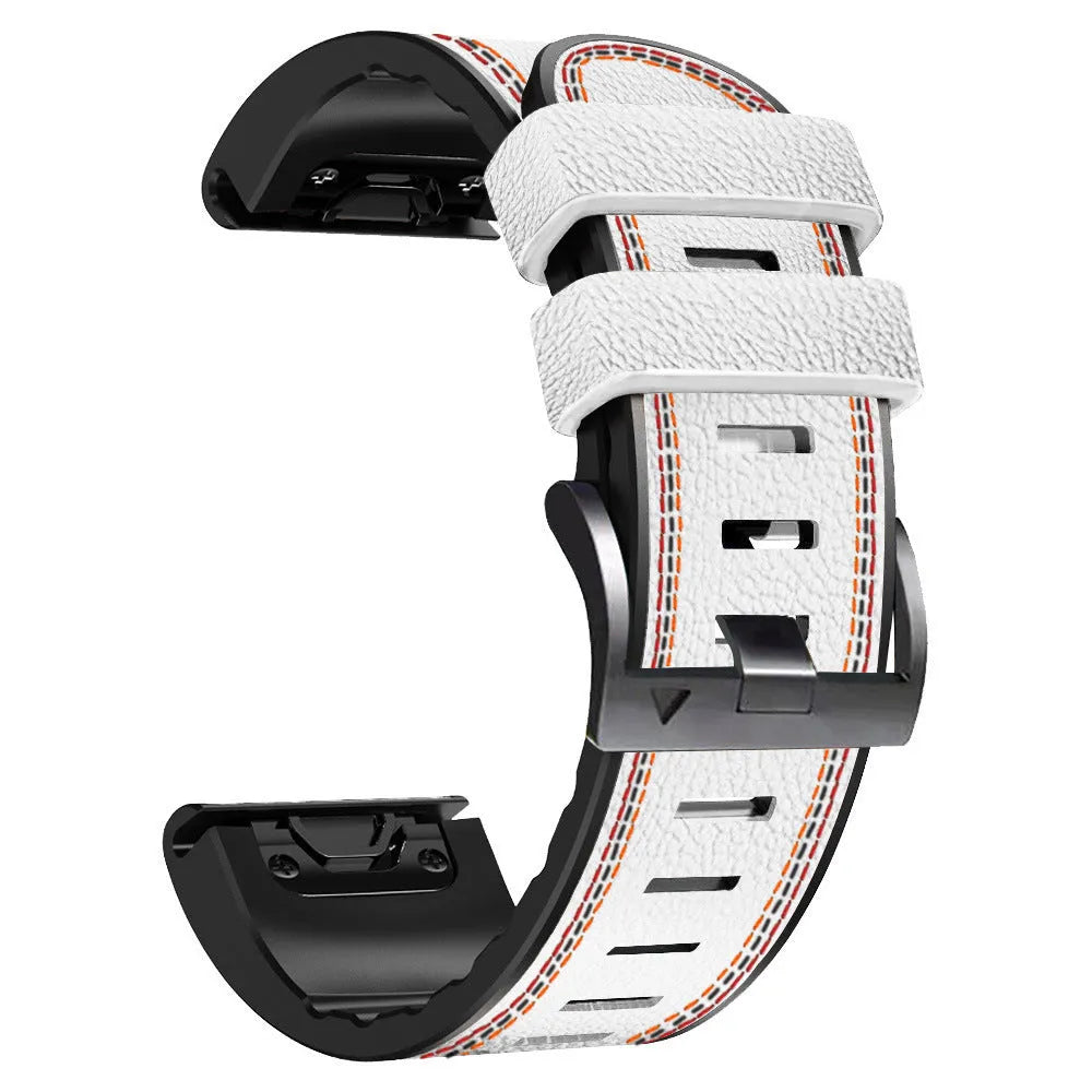 Silicone leather quick release watchband for Garmin Fenix smartwatches in four colour options