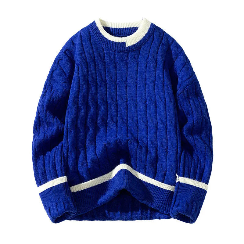 Man wearing a two-piece loose fit sweater in a sports style, showing the acrylic and modal fabric texture.