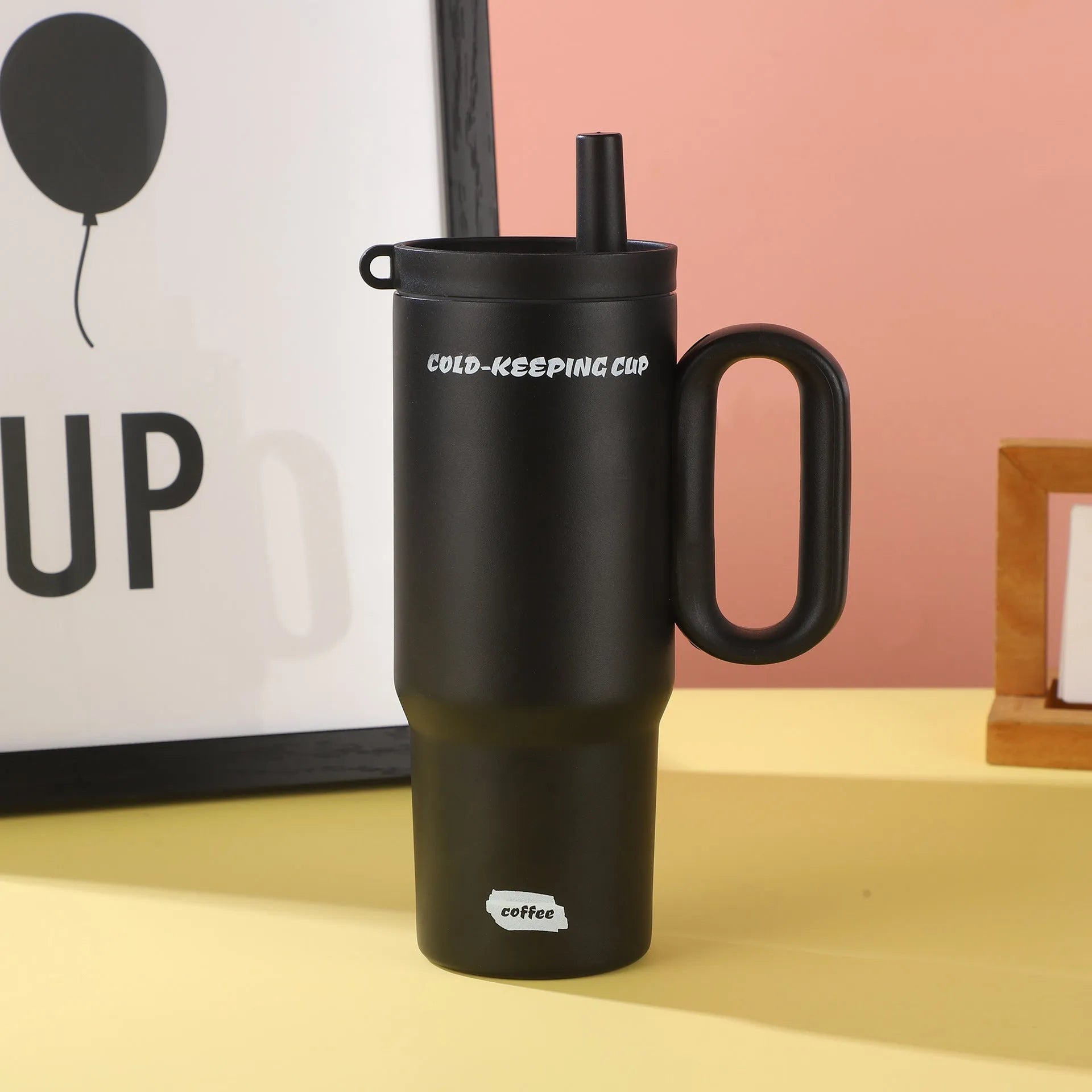 720ml stainless steel portable straw cup with handle in multiple colour options
