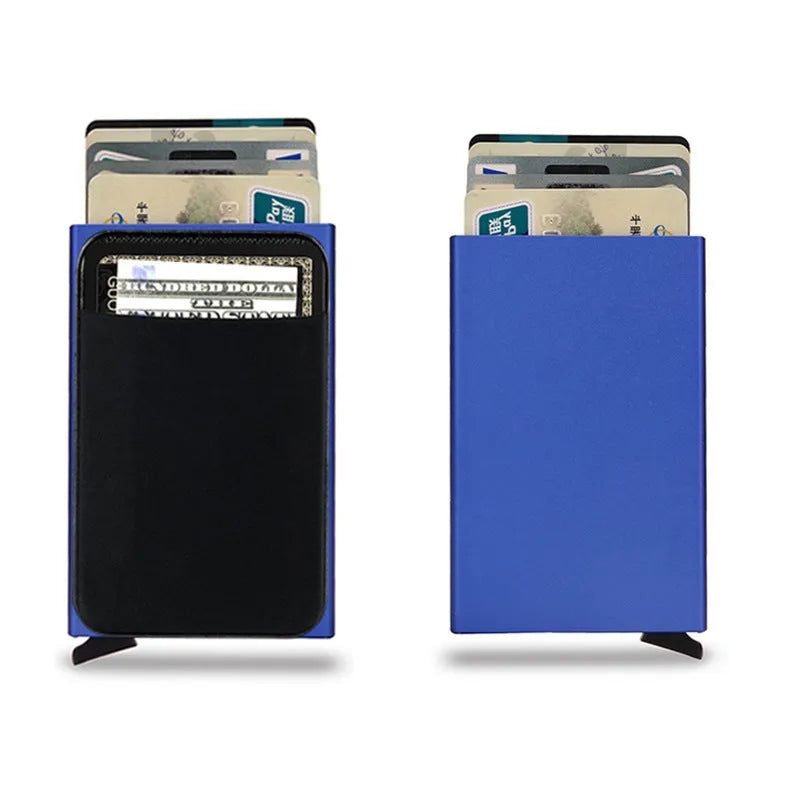 Frosted aluminium credit card holder in choice of eight colours measuring 9.5 × 6 × 1.0 cm