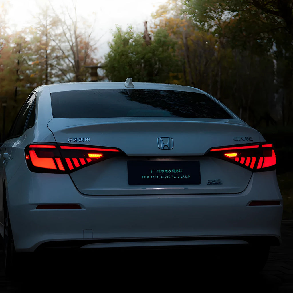 11th Generation Honda Civic aftermarket LED taillight assembly in black and red colour scheme.