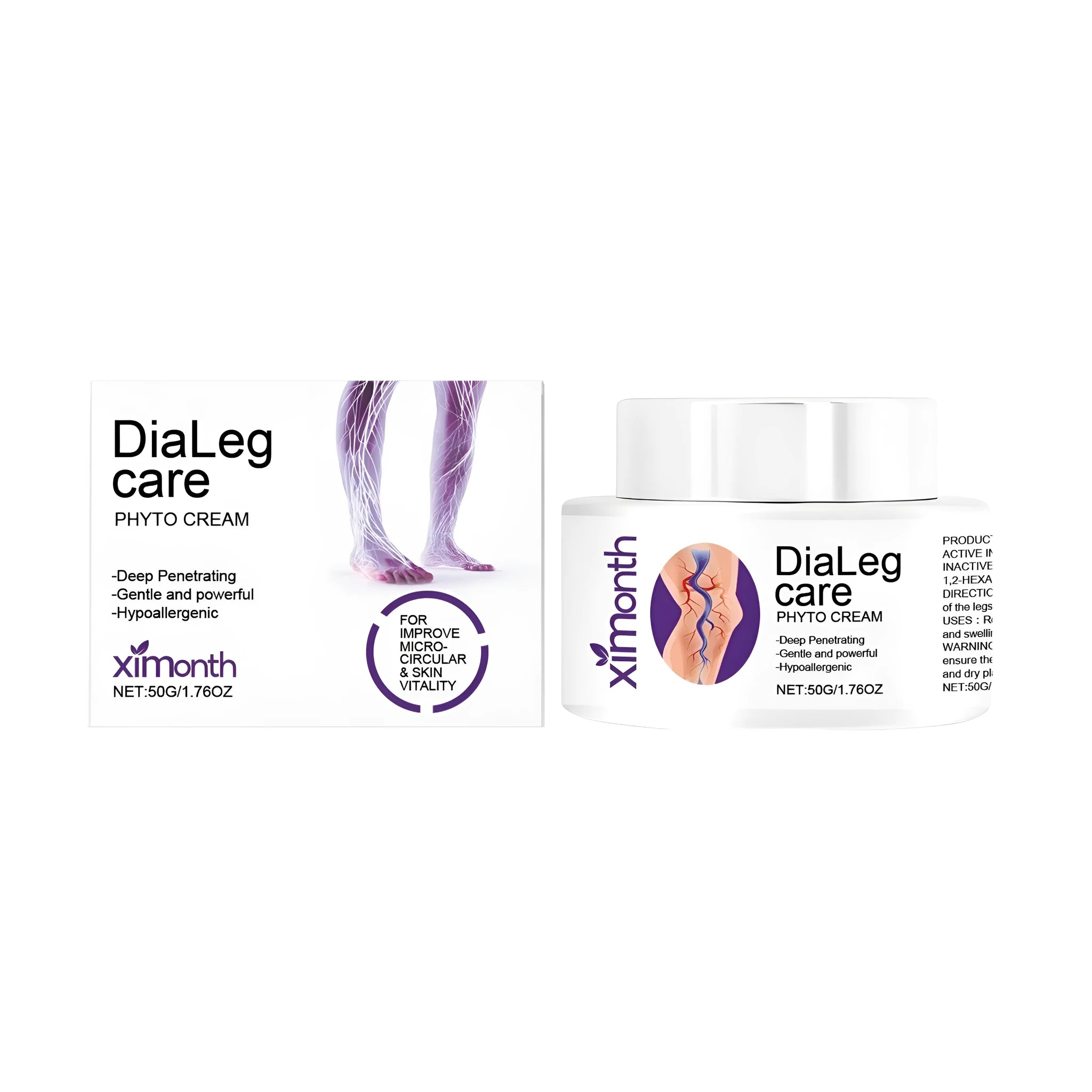 50g tube of varicose vein care cream with mint and shea butter listed on label.