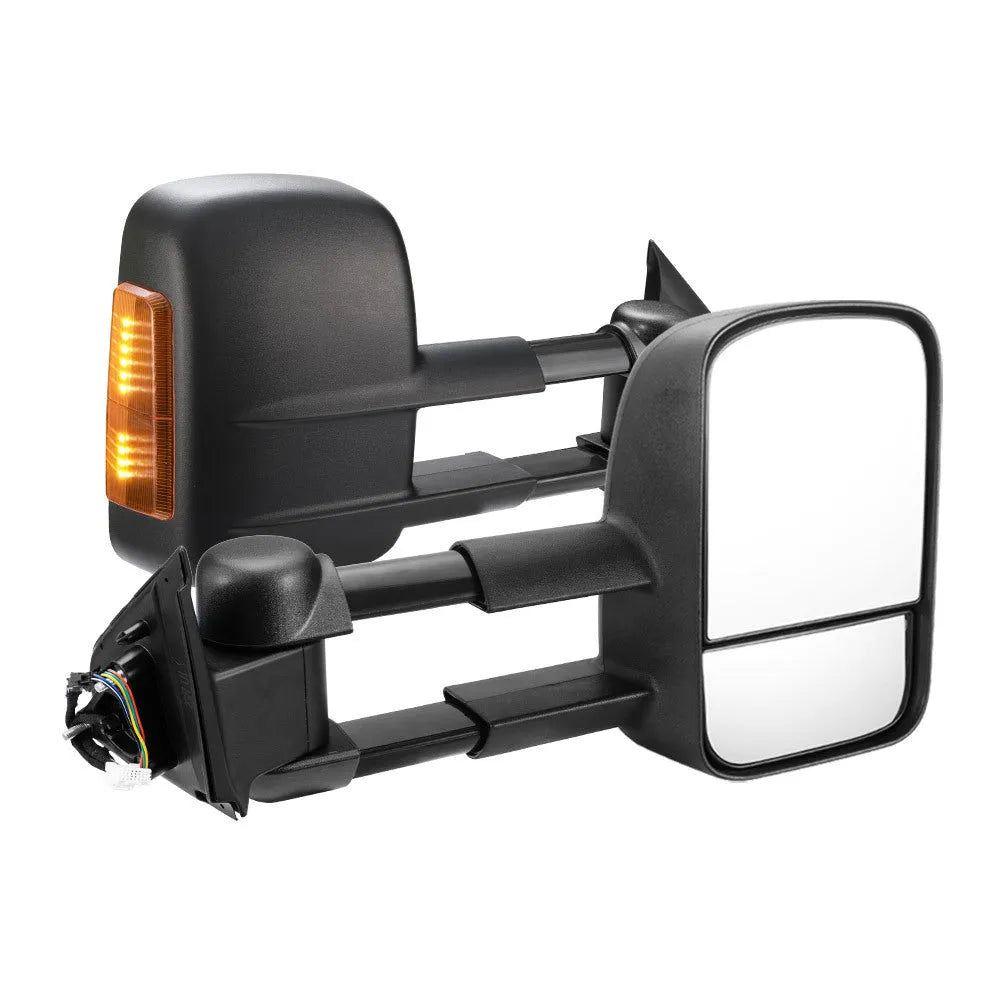 Black electric exterior rear view mirror with side indicator light for Nissan NP300 D23 van.