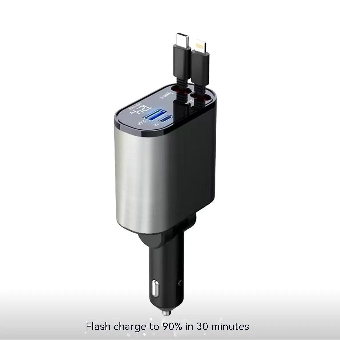 Retractable car cigarette lighter charger with multiple USB ports for charging devices