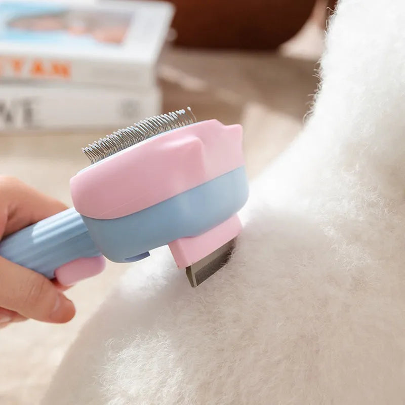 Blue double-sided pet grooming brush with deshedding and dematting functions for cats and dogs