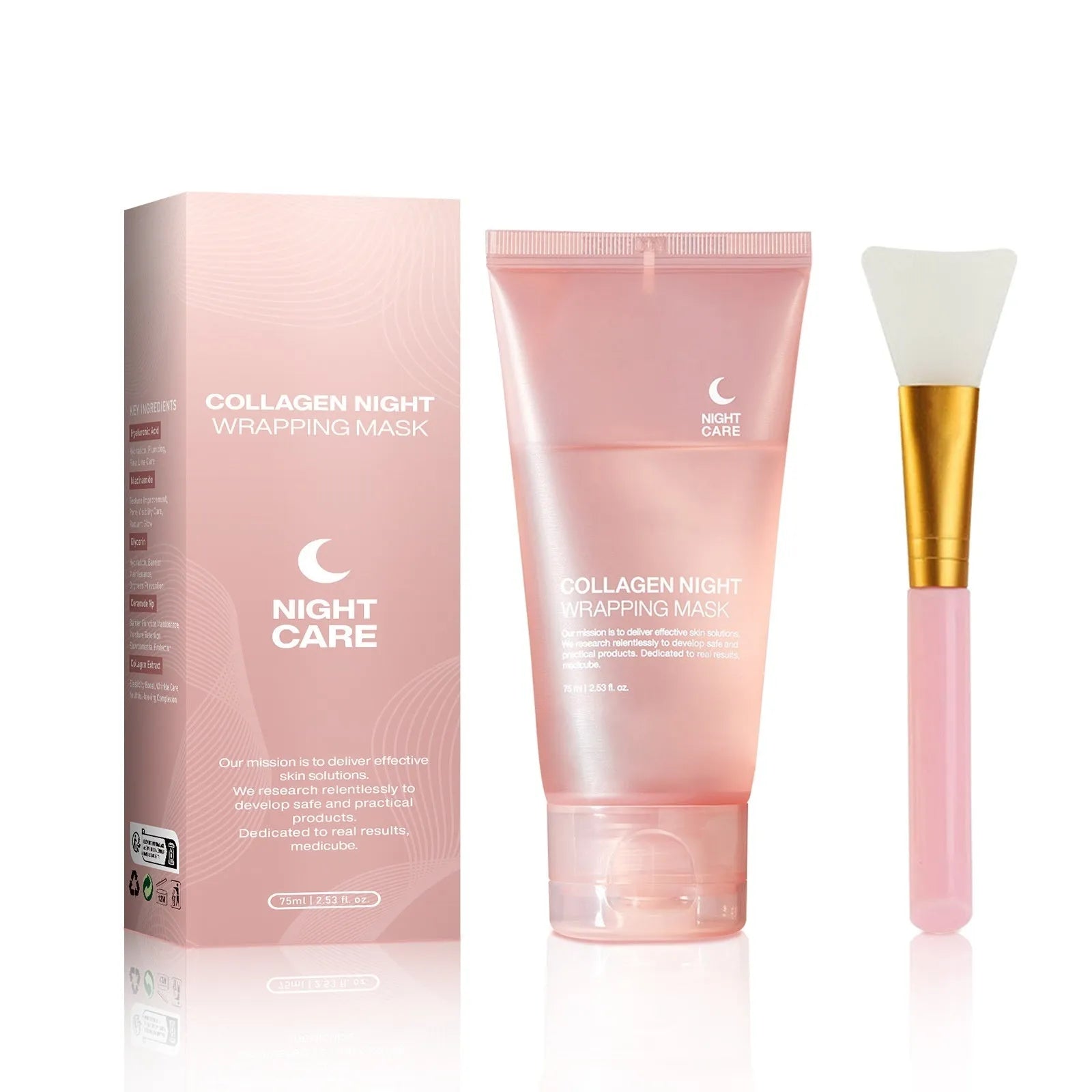 Collagen night face mask with brush for firming skin and removing blackheads