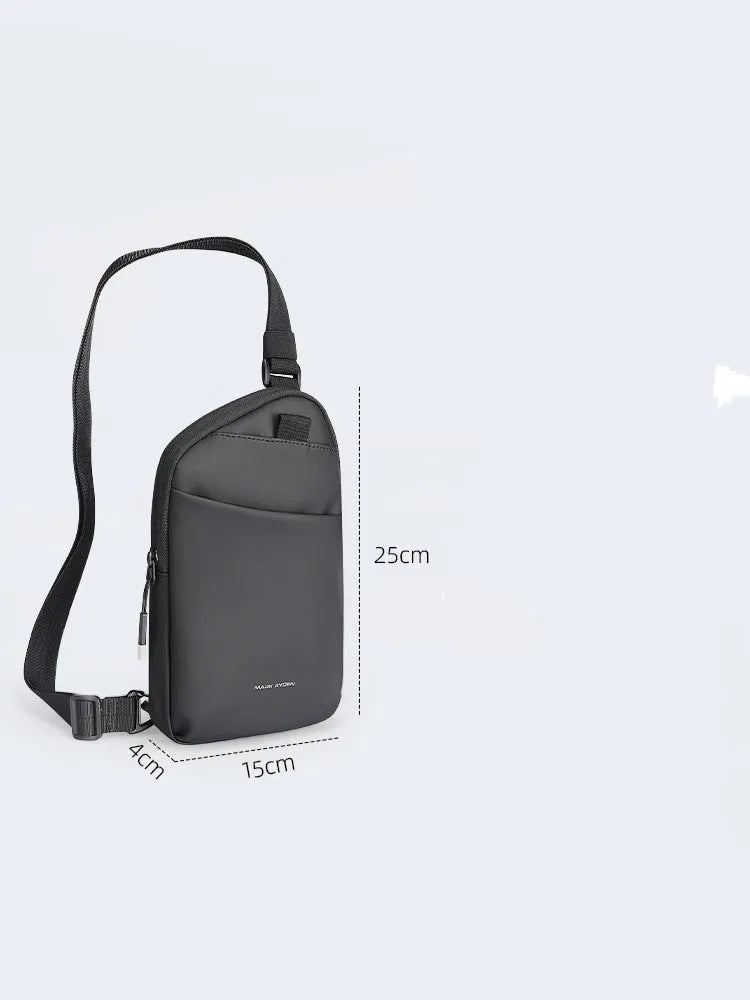 Men's black Oxford cloth crossbody bag with reinforced stitching and single-compartment design