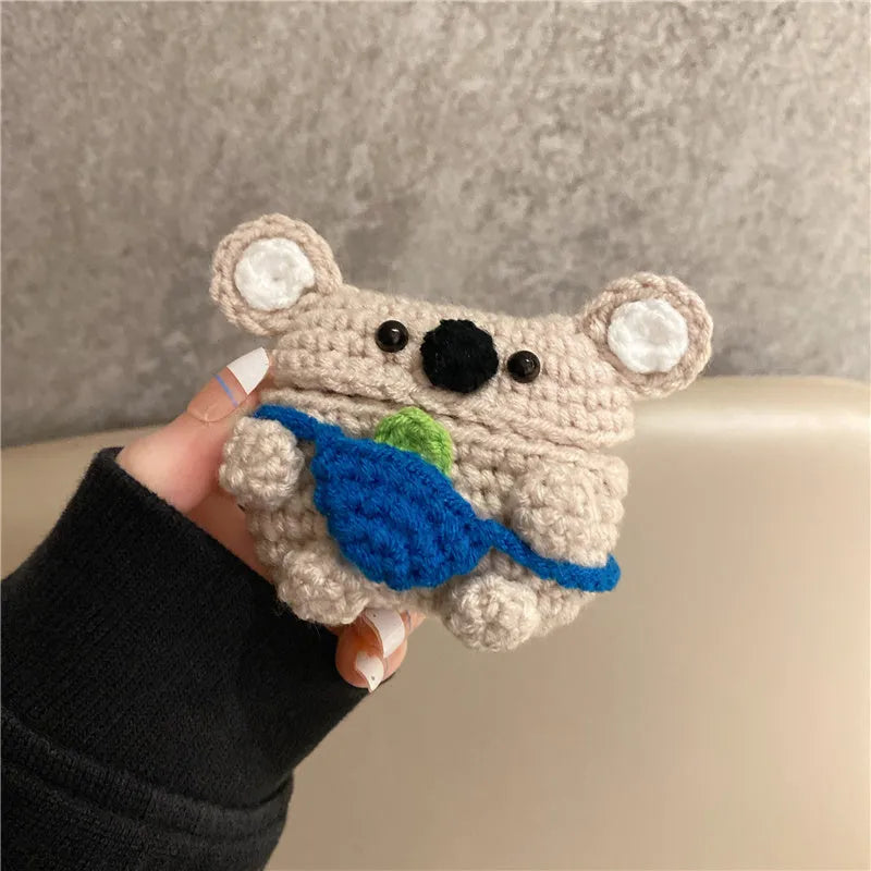 Handmade knitted koala bear backpack protective sleeve for Apple AirPods earbuds