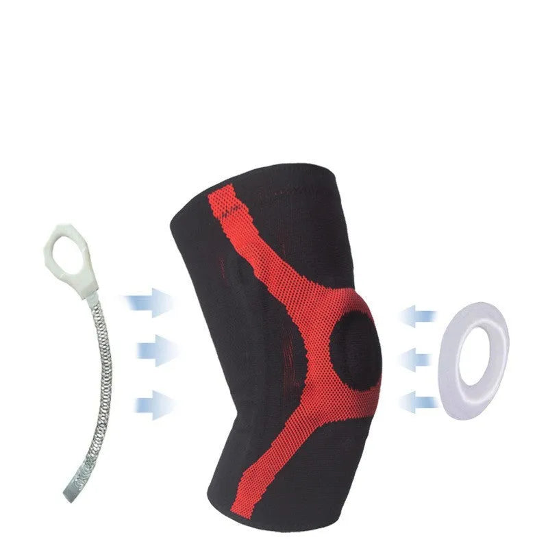Red and grey silicone sports kneecaps for non-slip running and climbing protection.