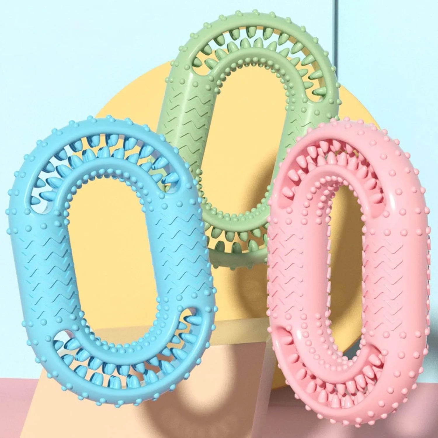 Blue O-ring shaped dog chewing toy for aggressive chewers and dental health