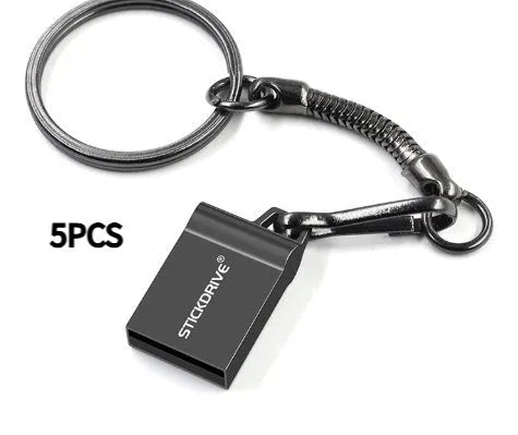 Metal USB flash drive on necklace chain in black or silver with capacity options to 128GB