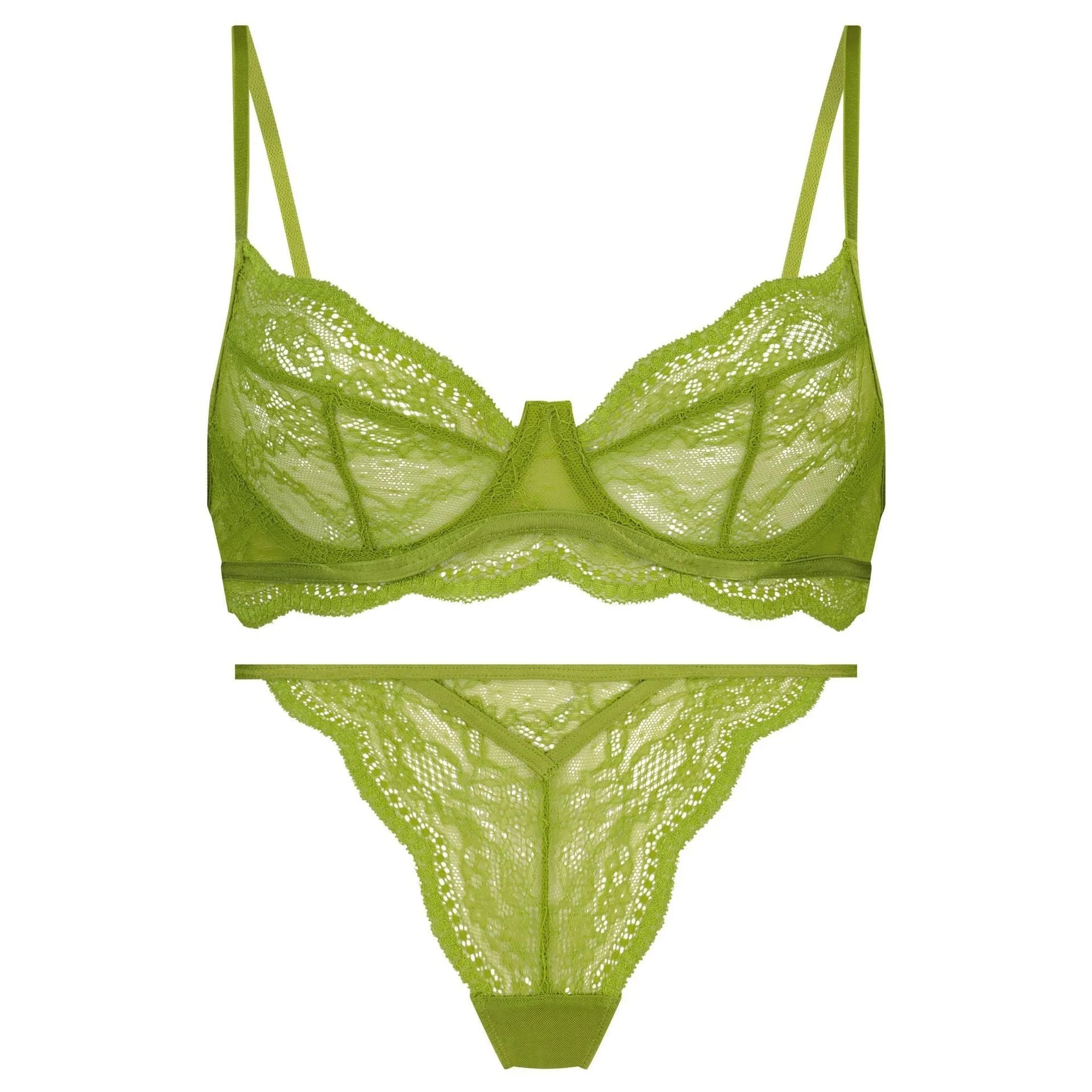 Women's French bra suit bikini set with fixed double-shoulder straps in black, red, or green