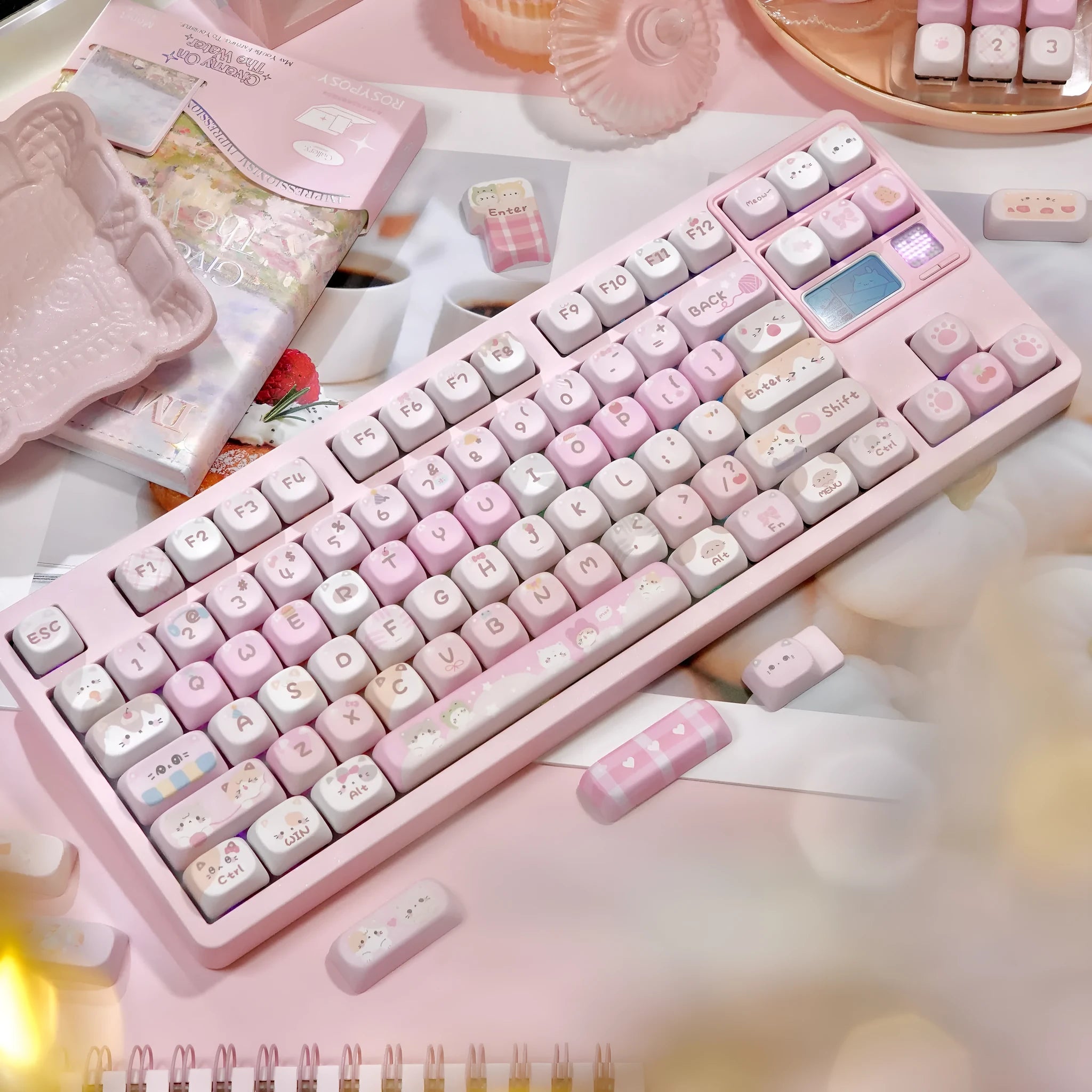 MOA height pink cartoon sublimation keycaps for mechanical keyboards