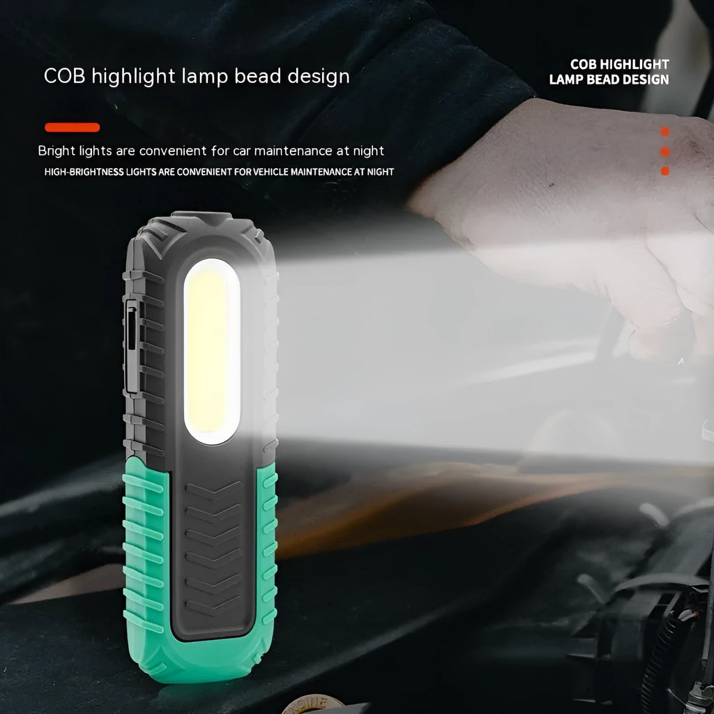 Black and green PET-coated USB rechargeable auto repair work light with 6500K LED