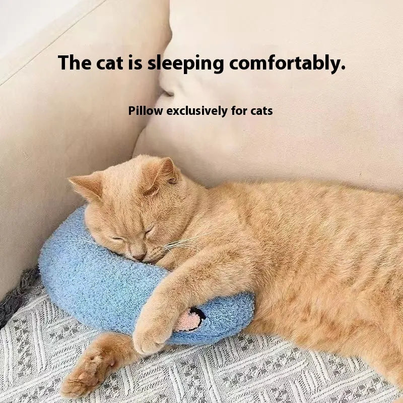 Cat sleeping mat with U-shaped neck protection pillow in moon and question mark designs