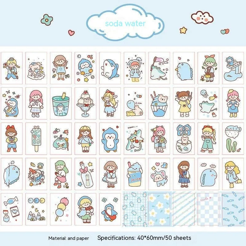 Hand-drawn heart stickers with cartoon characters for notebooks and screen protectors