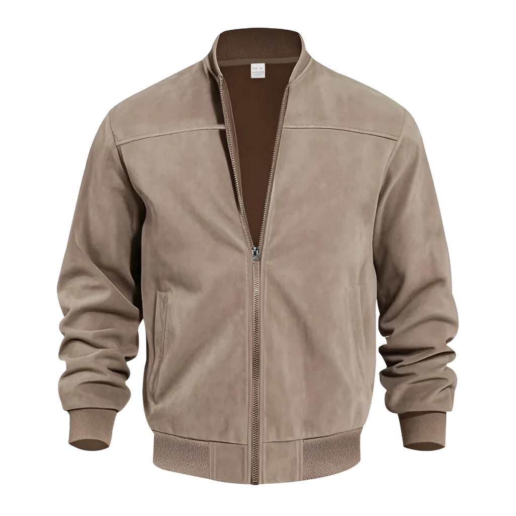 Men's plus size casual jacket in polyester suede fabric, shown in Army Green colour.