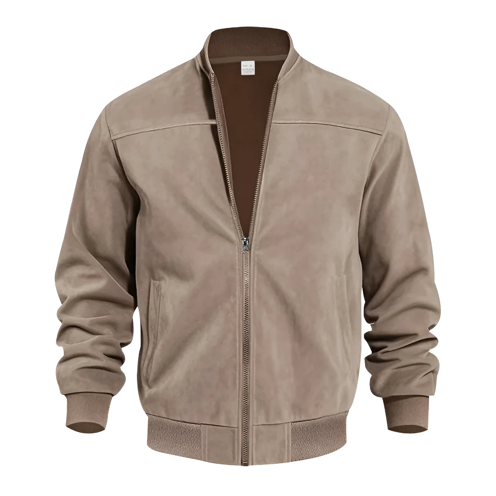 Men's plus size casual jacket in polyester suede fabric, shown in Army Green colour.