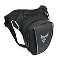 Motorcycle rider's leg bag in 1200D Oxford cloth, shown in red, blue, green, and grey colour options.