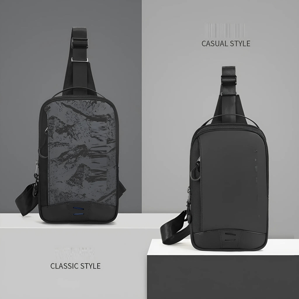 Casual black TPU camouflage chest bag with square vertical silhouette and single shoulder strap
