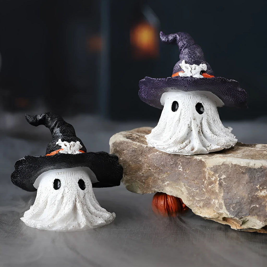 Resin wizard hat ornament in black and purple colours for Halloween and holiday decorating