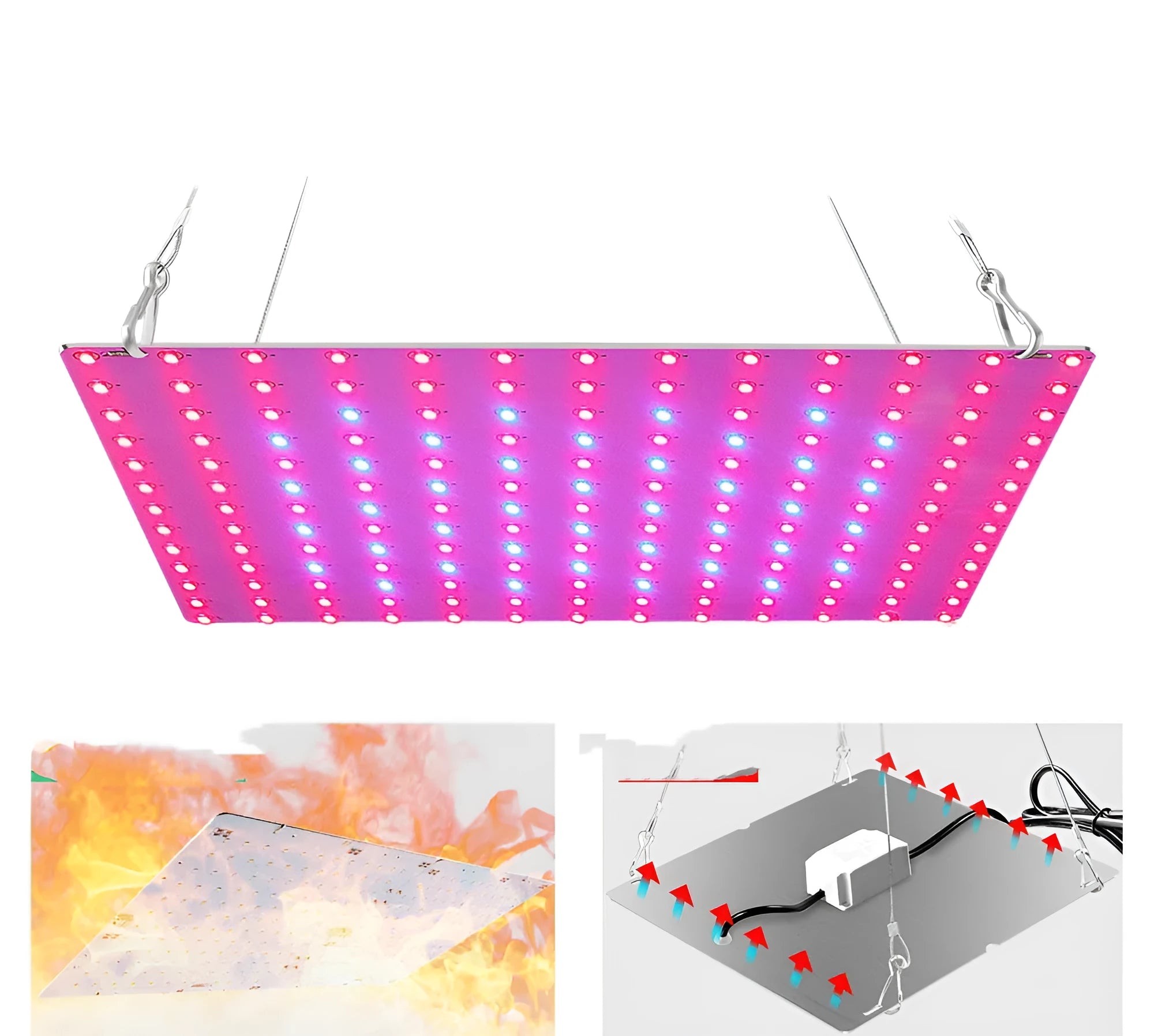 Silver aluminium D-section LED plant grow light with a black hanging hook, for indoor fruits and vegetables.