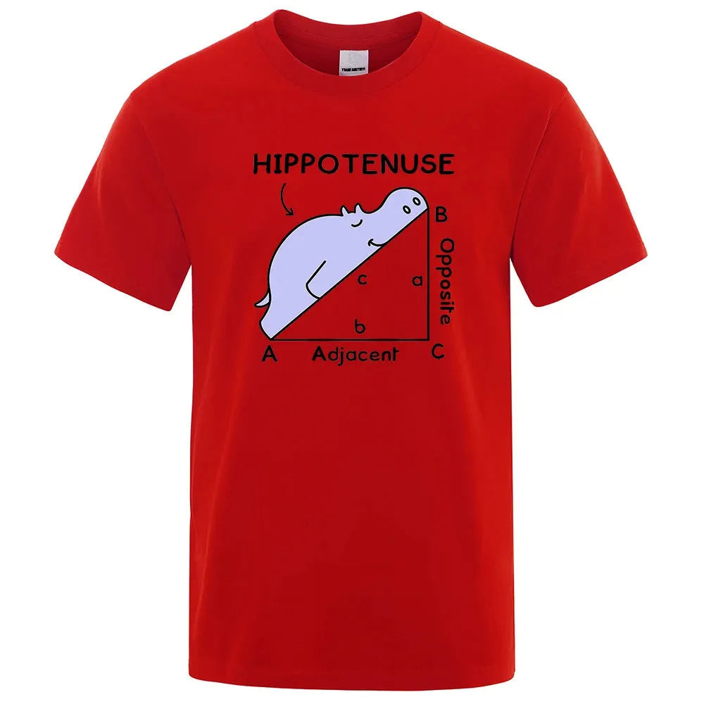 Humorous hippotenuse opposite adjacent printed cotton T-shirt in loose fit with regular sleeves
