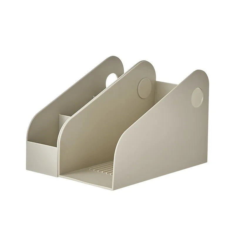 Plastic desktop storage box with 2-layer grid shelf in milk coffee colour