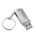 White metal rotary USB flash drive showing compact 34mm design with USB connector extended
