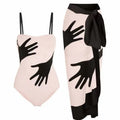 Women's patterned bikini swimsuit with attached light tulle skirt