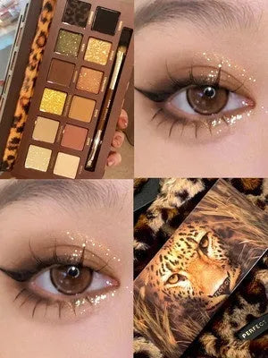 Explorer twelve-colour animal themed pressed powder eye shadow palette open to show shades