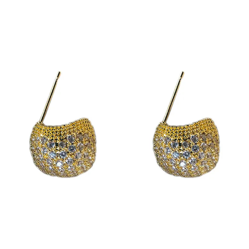 Geometric drop-shaped full diamond little golden beans ear clip earrings in gold and white colours