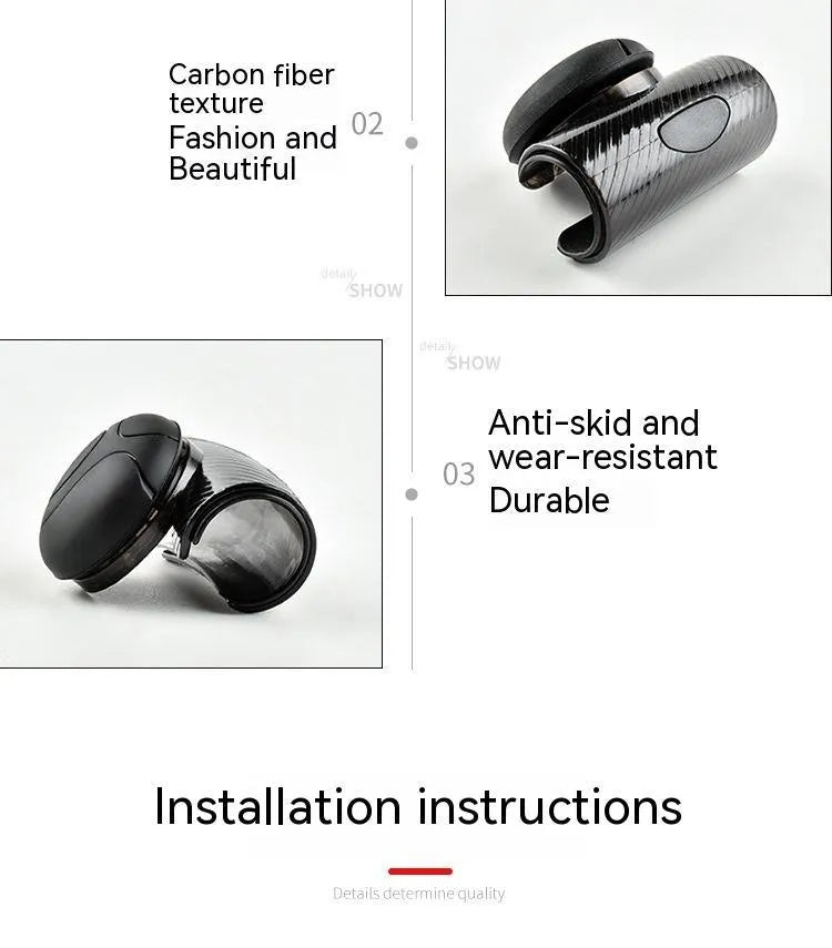 Black silicone steering wheel assist ball with metal bearing, shown next to a blue version.
