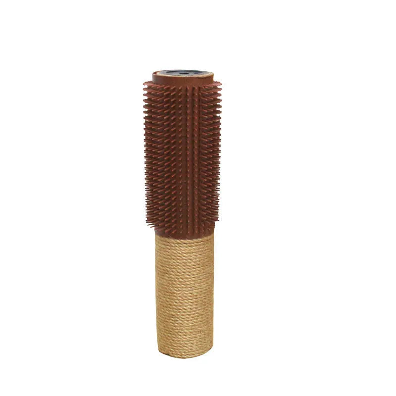 Brown sisal rope cat scratching post standing 30cm tall on a square base.