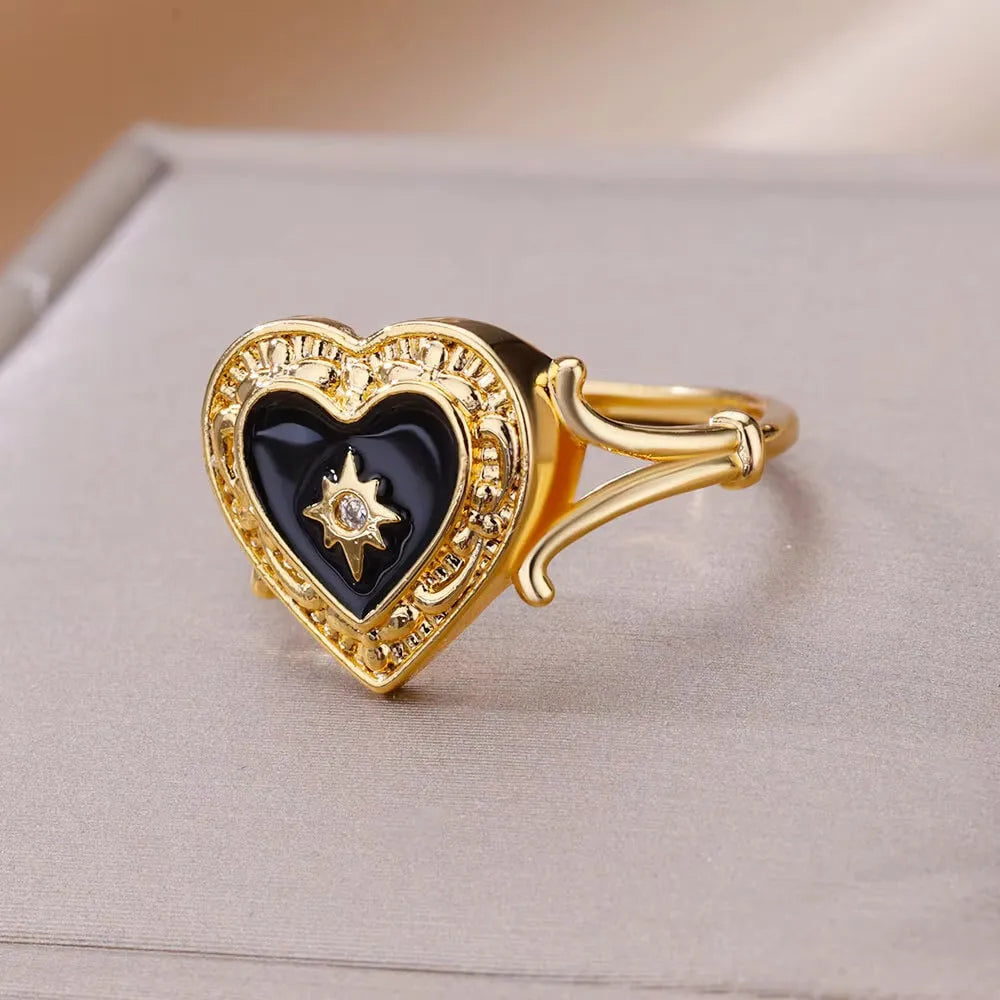 18K gold plated copper open mouth ring with synthetic zircon love emerald motif on white background