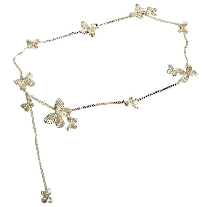 Women's golden butterfly waist chain belt with alloy construction and retro design