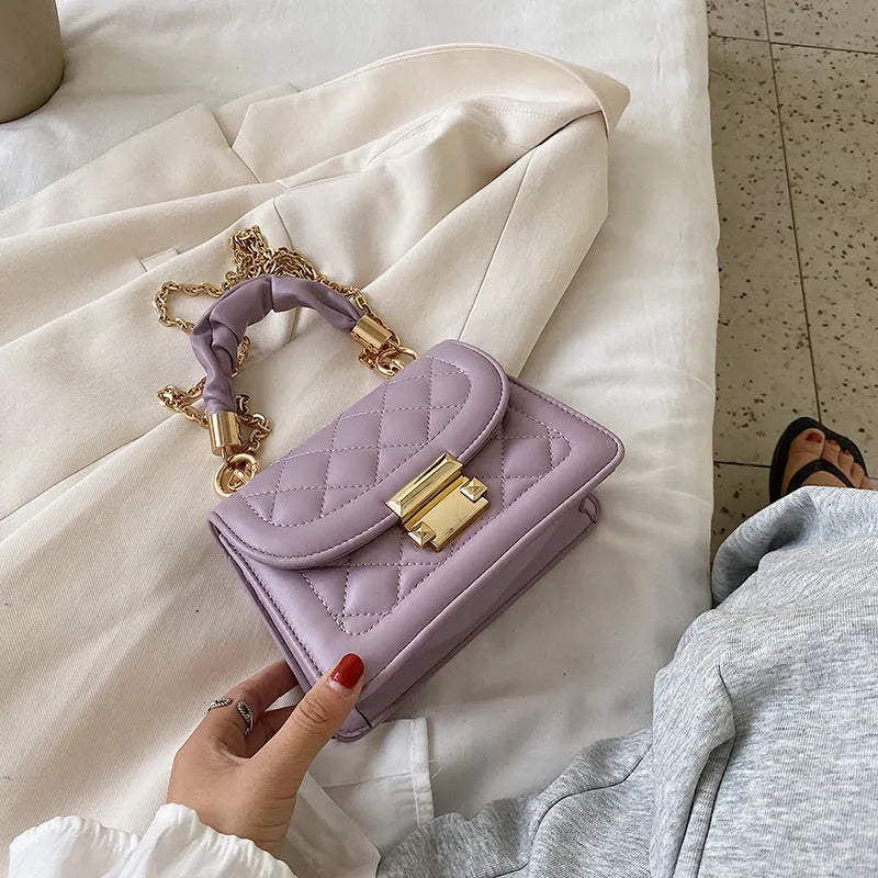 Korean version purple PU leather small square crossbody bag with 112cm shoulder strap